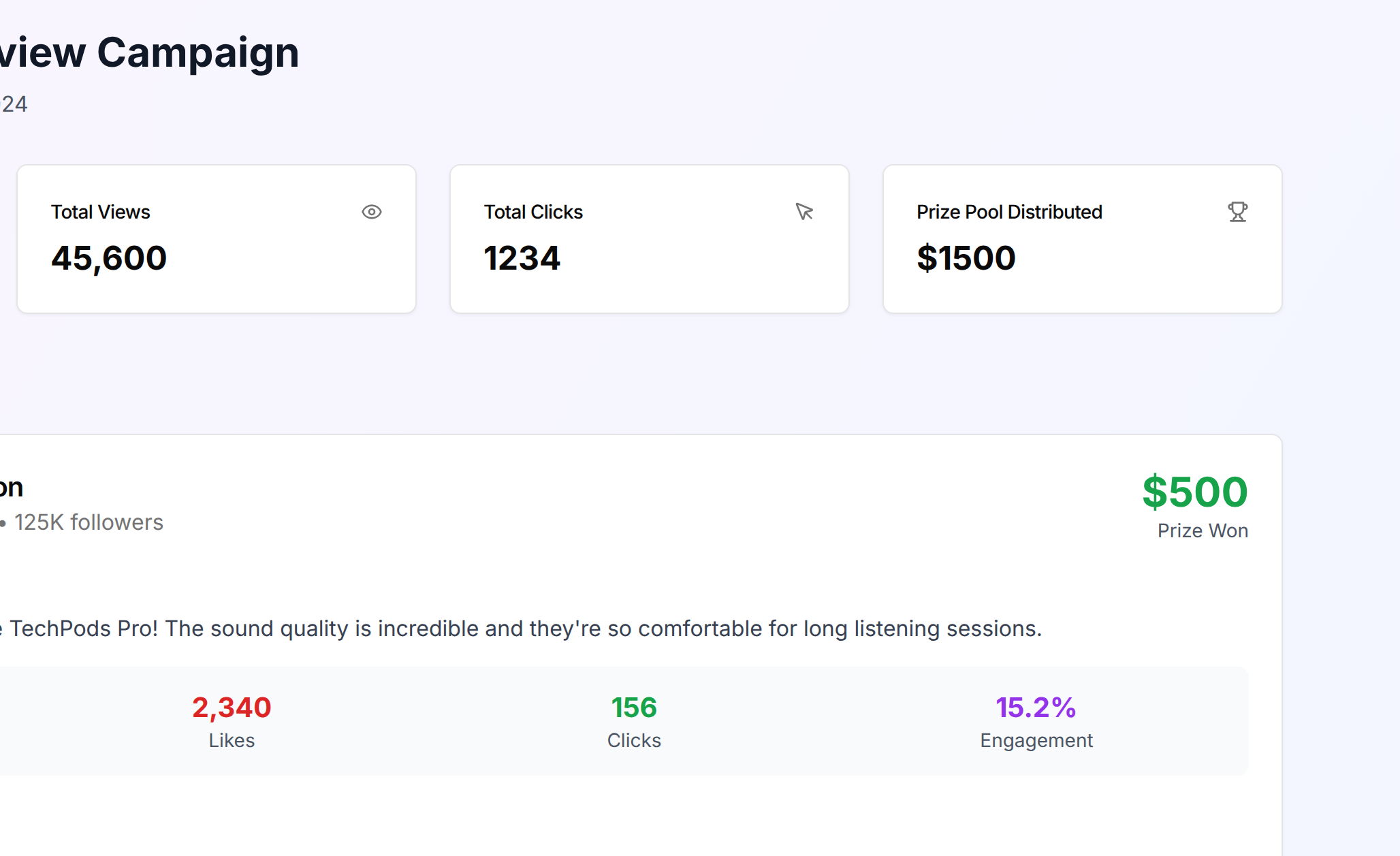 Campaign results dashboard interface